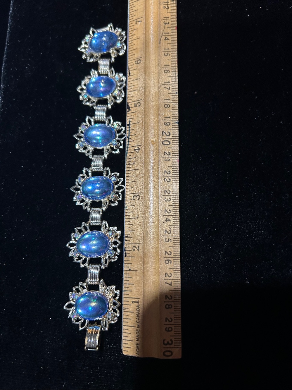 Vintage Blue Cabochon Silver-Tone Link Bracelet - Women Jewelry - Picture 2 of 5